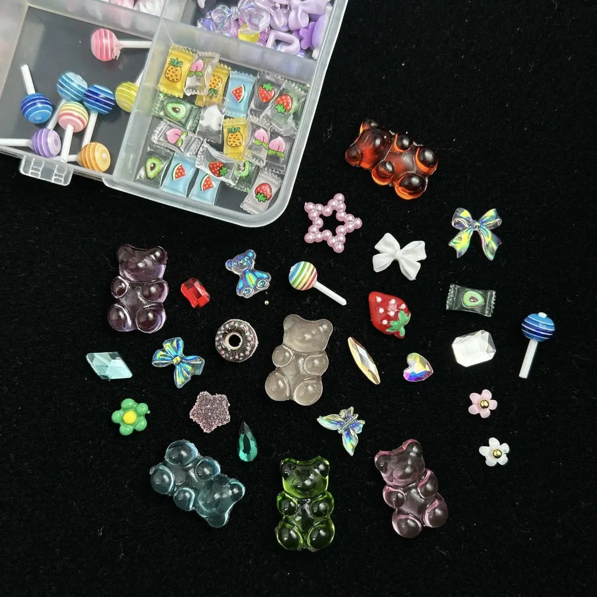 1 Box Multi-Style Resin Nail Charms – Bears, Bows, Pearls & More