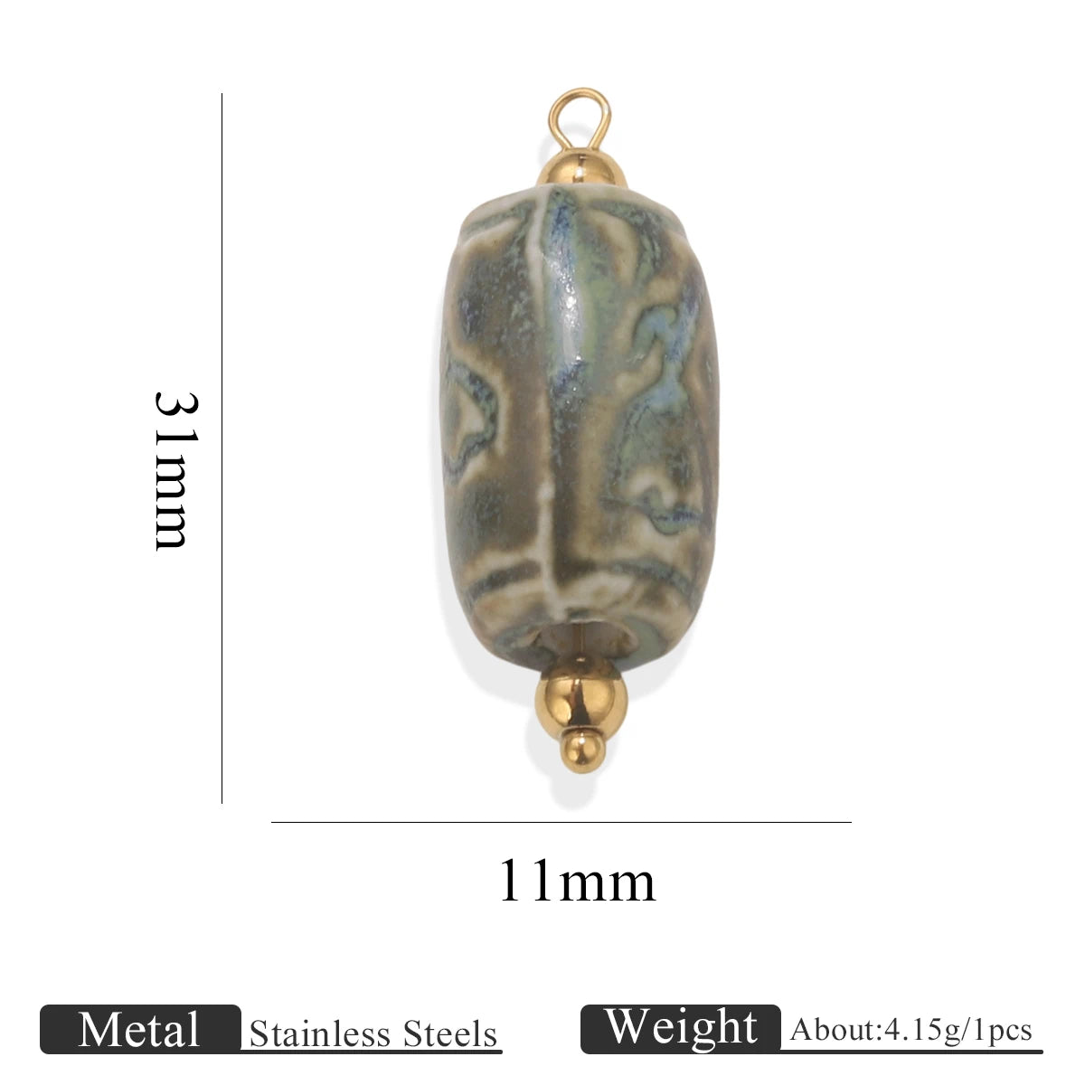 5pcs Asymmetric Ceramic & Steel Pendant Charms