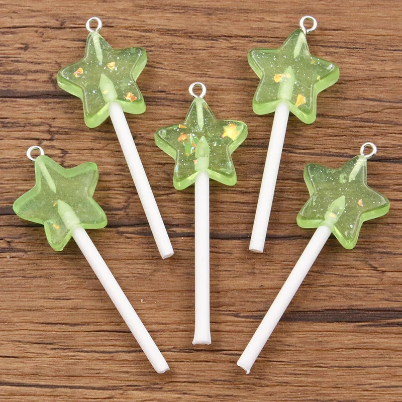 10pcs Glitter Star Lollipop Resin Charms