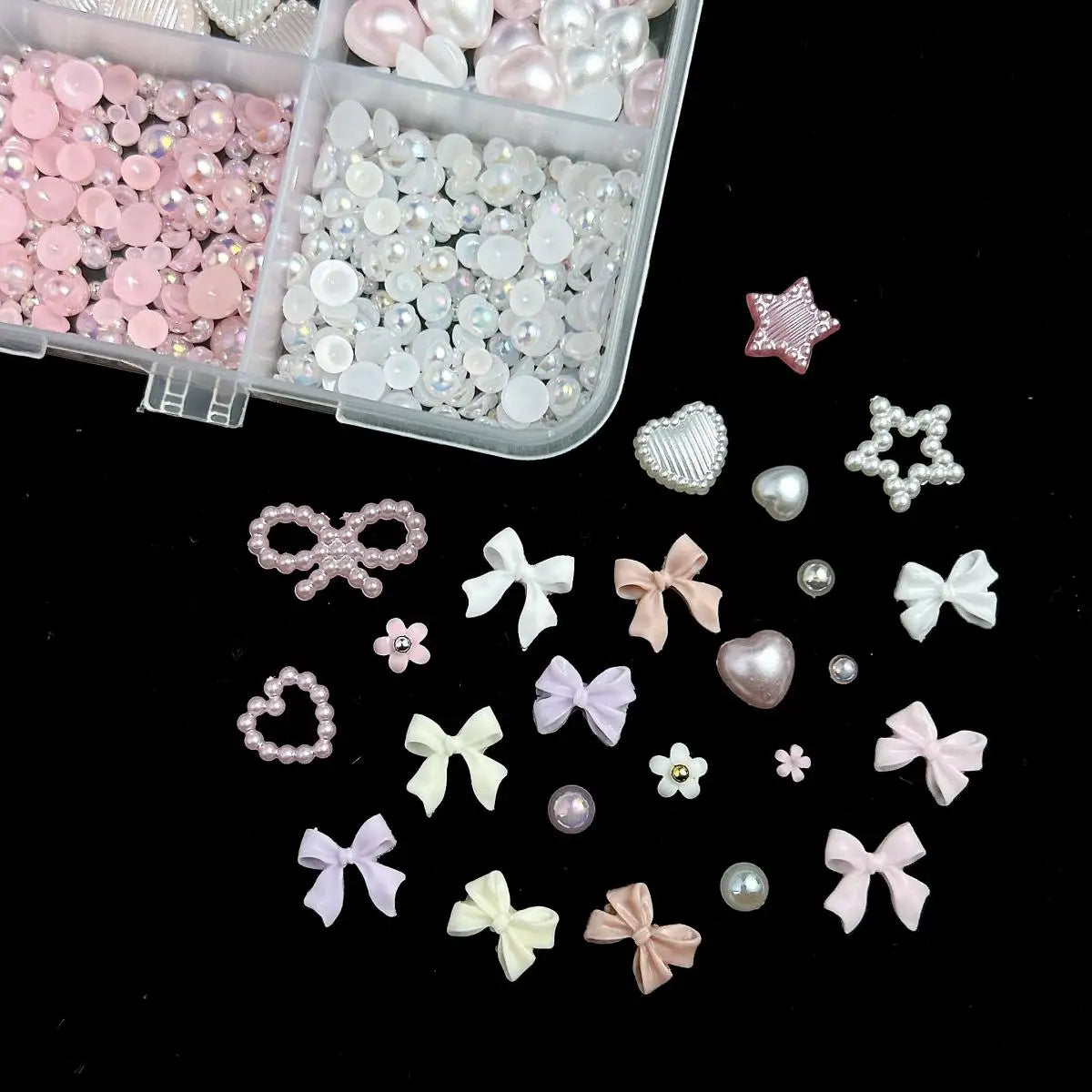 1 Box Multi-Style Resin Nail Charms – Bears, Bows, Pearls & More
