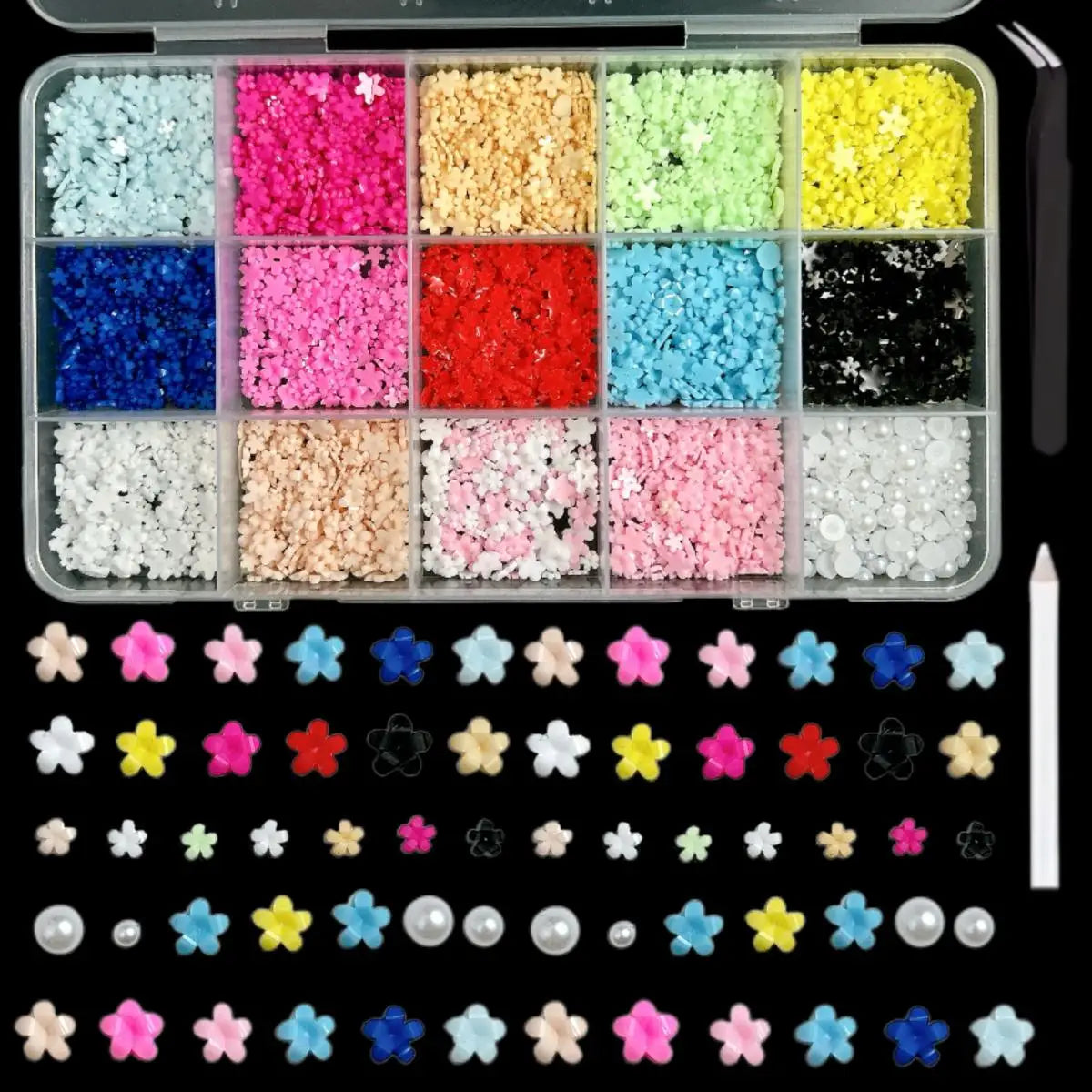 1 Box Multi-Style Resin Nail Charms – Bears, Bows, Pearls & More