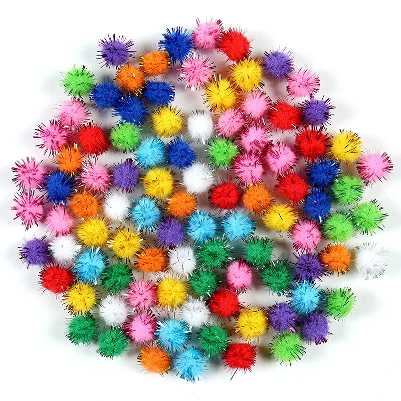 100pcs Glitter Pompoms – Colorful Craft Balls for DIY Projects