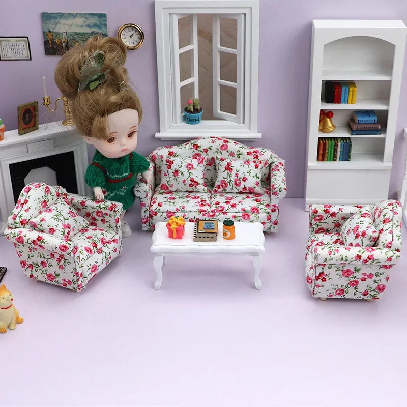 1:12 Mini Dollhouse Sofa & Pillow Set – Simulation Furniture ToyGift