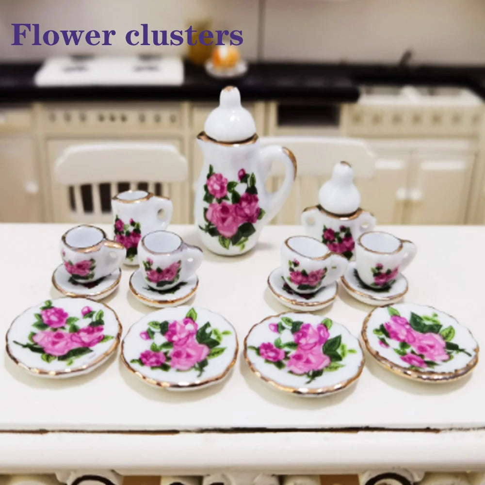 15pcs Mini Porcelain Tea Set – Dollhouse Tableware