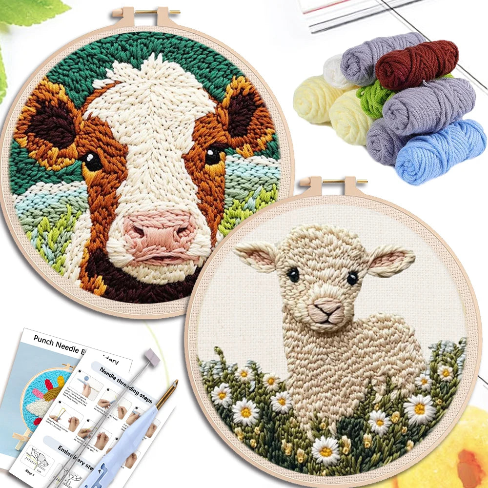 20x20cm Cow Punch Needle Embroidery Kit – Beginner DIY