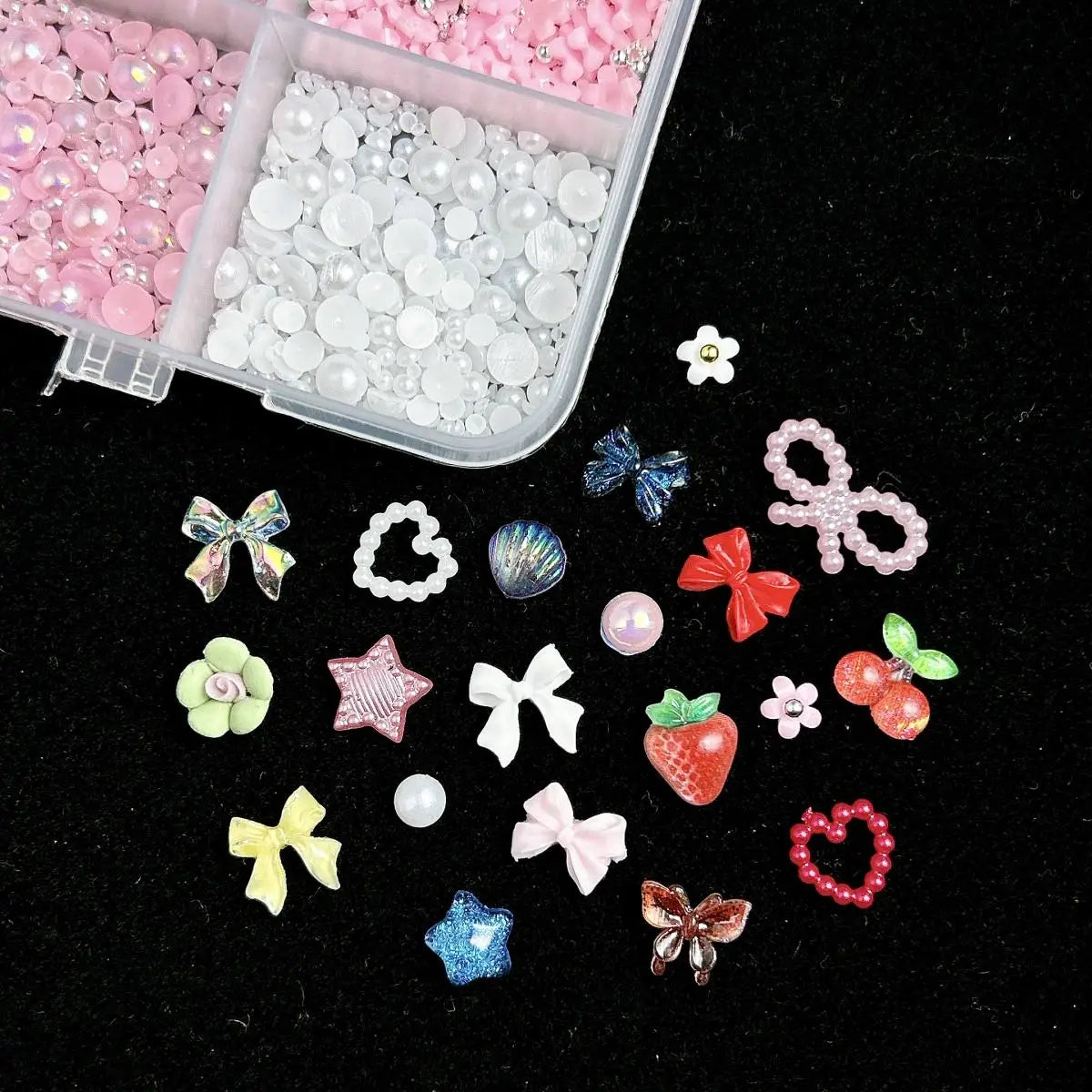 1 Box Multi-Style Resin Nail Charms – Bears, Bows, Pearls & More