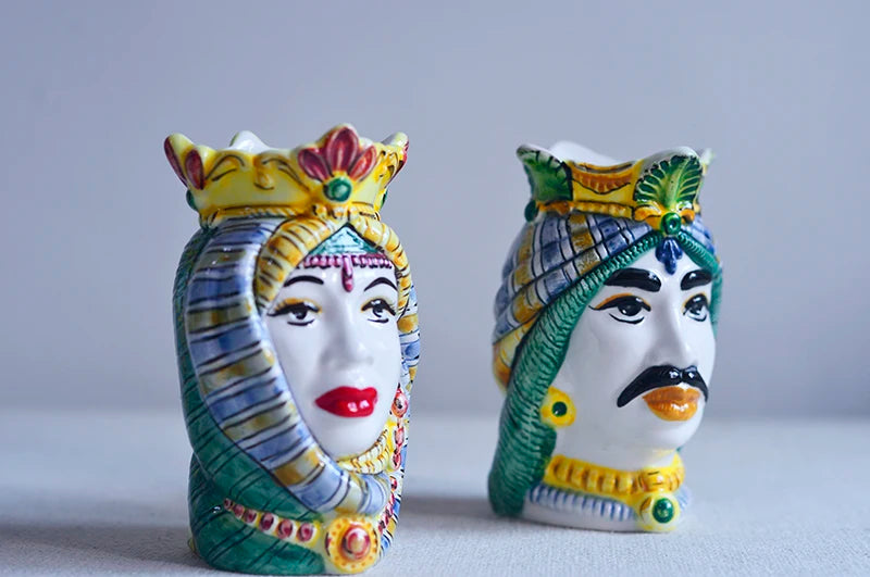 King & Queen Couple Hand-Drawn Colorful Vase Ornament