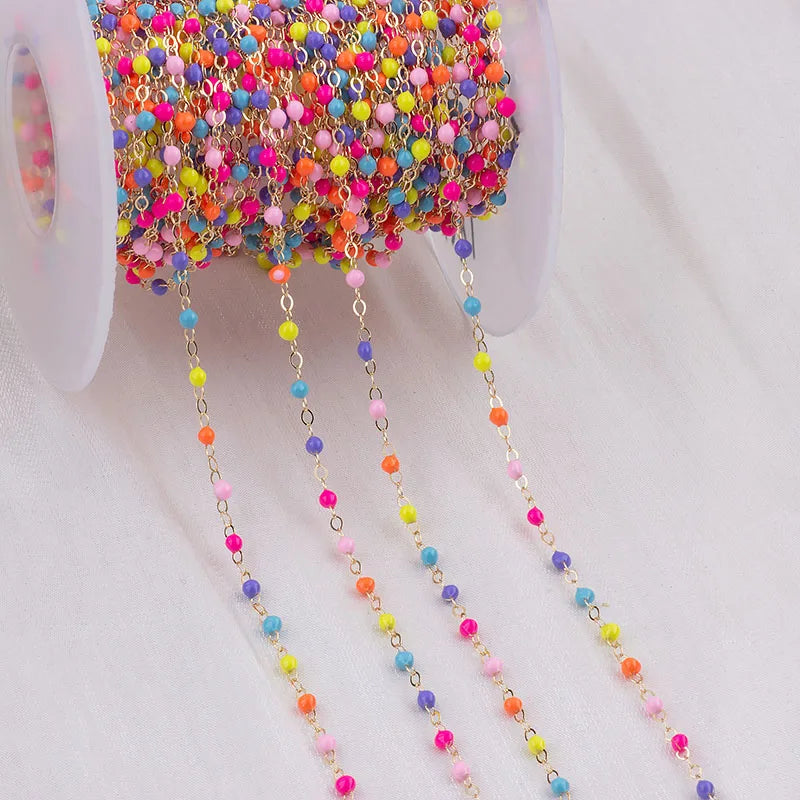 5 Meter 1.5mm Flat Cable Chain with Colorful Enamel Beads – DIY Jewelry Making Chain