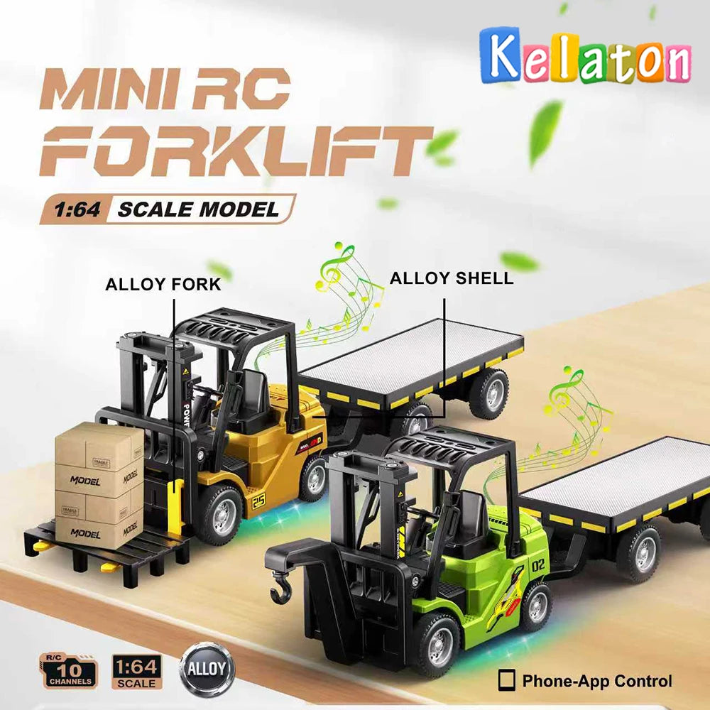 1:64 Bluetooth RC Crane & Forklift 2-in-1 Mini Alloy Toy Vehicle