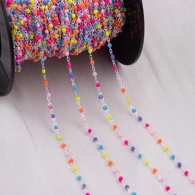 5 Meter 1.5mm Flat Cable Chain with Colorful Enamel Beads – DIY Jewelry Making Chain