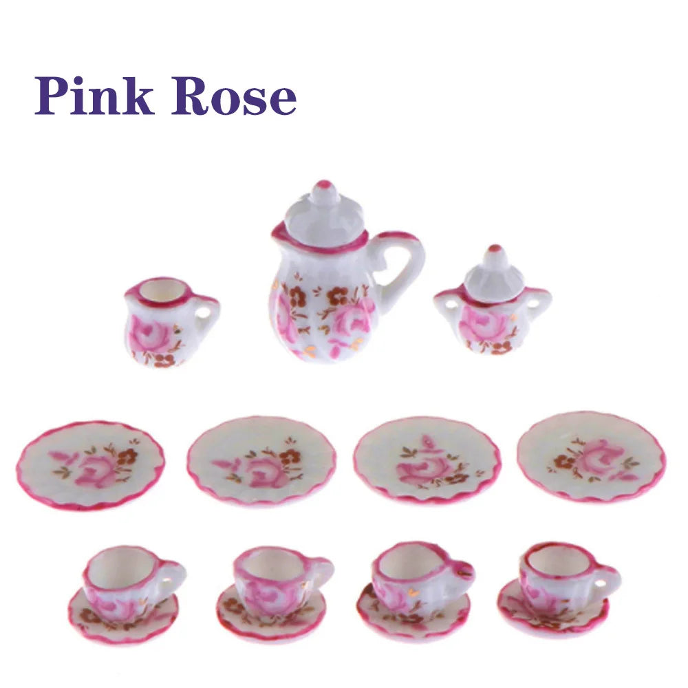 15pcs Mini Porcelain Tea Set – Dollhouse Tableware
