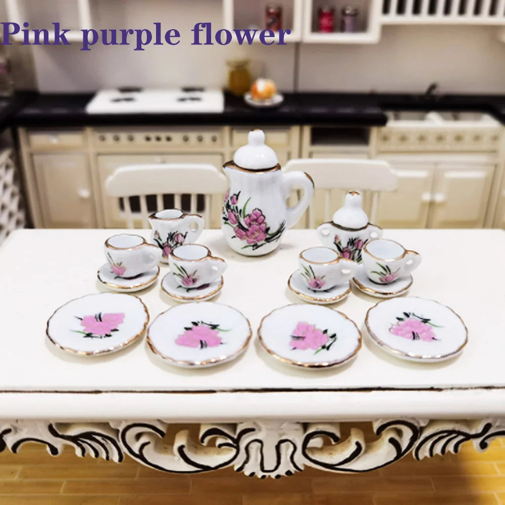 15pcs Mini Porcelain Tea Set – Dollhouse Tableware
