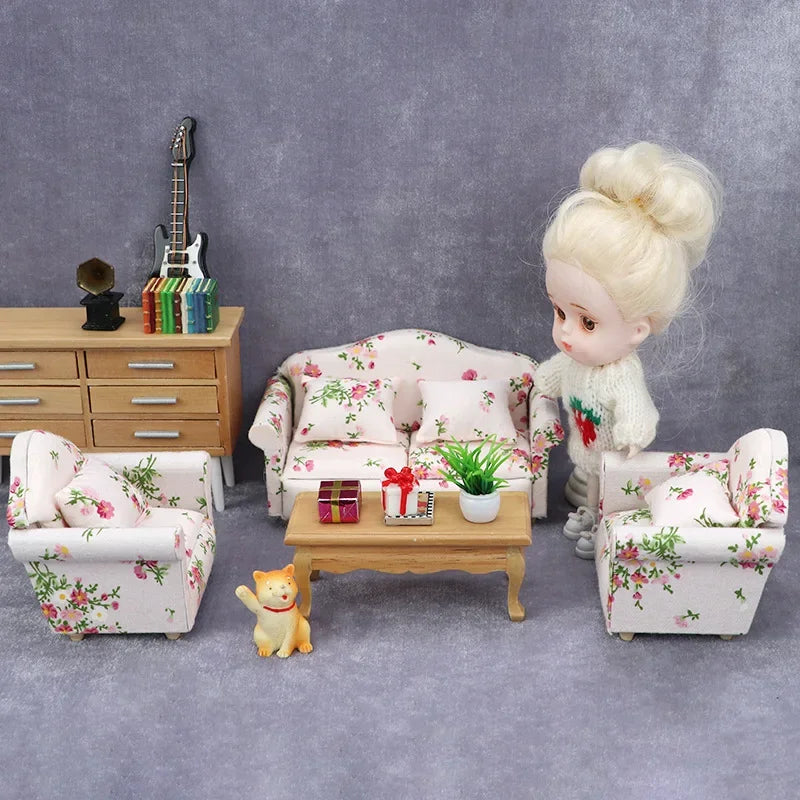1:12 Mini Dollhouse Sofa & Pillow Set – Simulation Furniture ToyGift