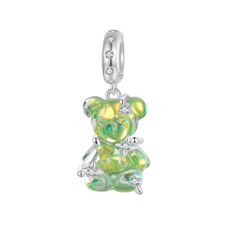 WOSTU 925 Sterling Silver Princess Bear & Rose Charms