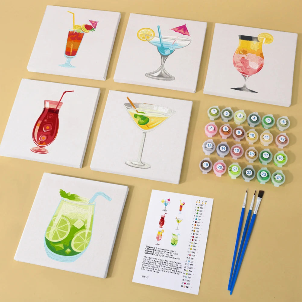 6-Pack Paint by Numbers Kit – Cocktail Art DIY Set