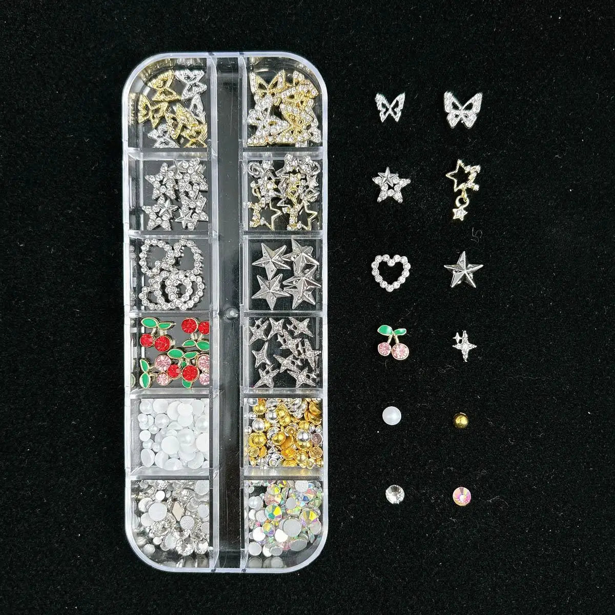 1 Box Multi-Style Resin Nail Charms – Bears, Bows, Pearls & More