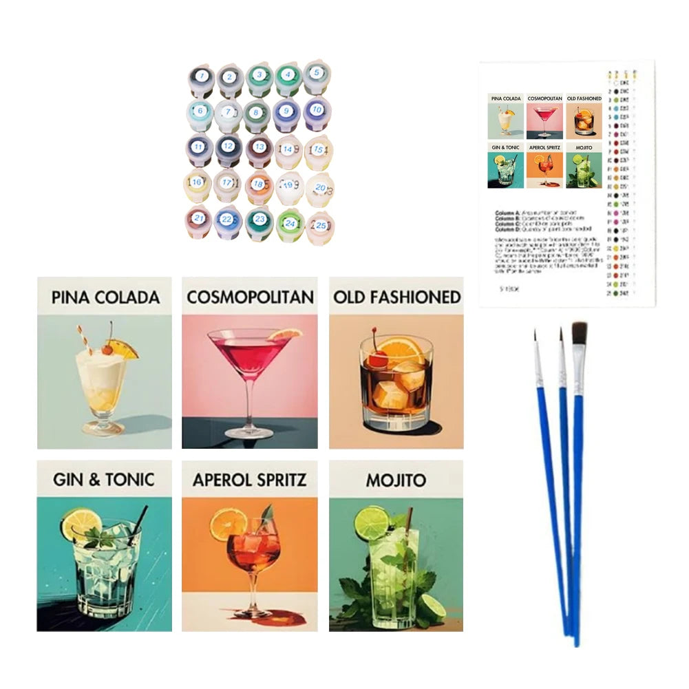 6-Pack Paint by Numbers Kit – Cocktail Art DIY Set
