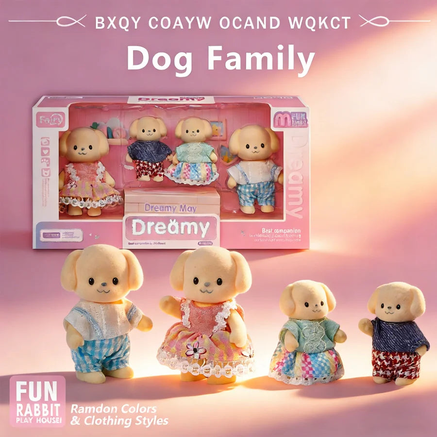 Forest Family Doll & Furniture Set – Rabbit & Dog Dollhouse Playset