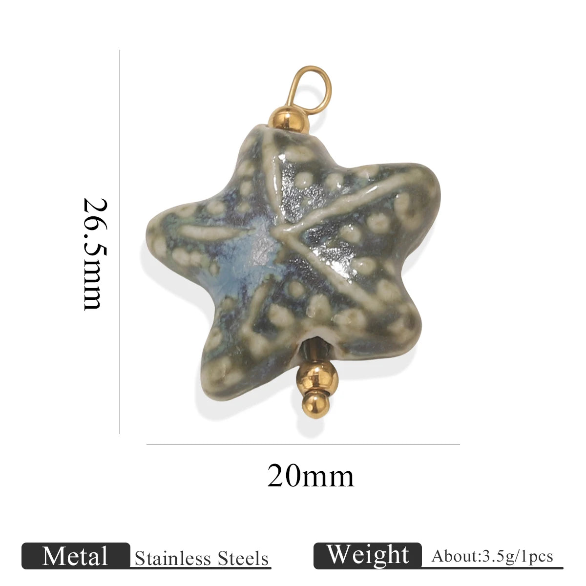 5pcs Asymmetric Ceramic & Steel Pendant Charms