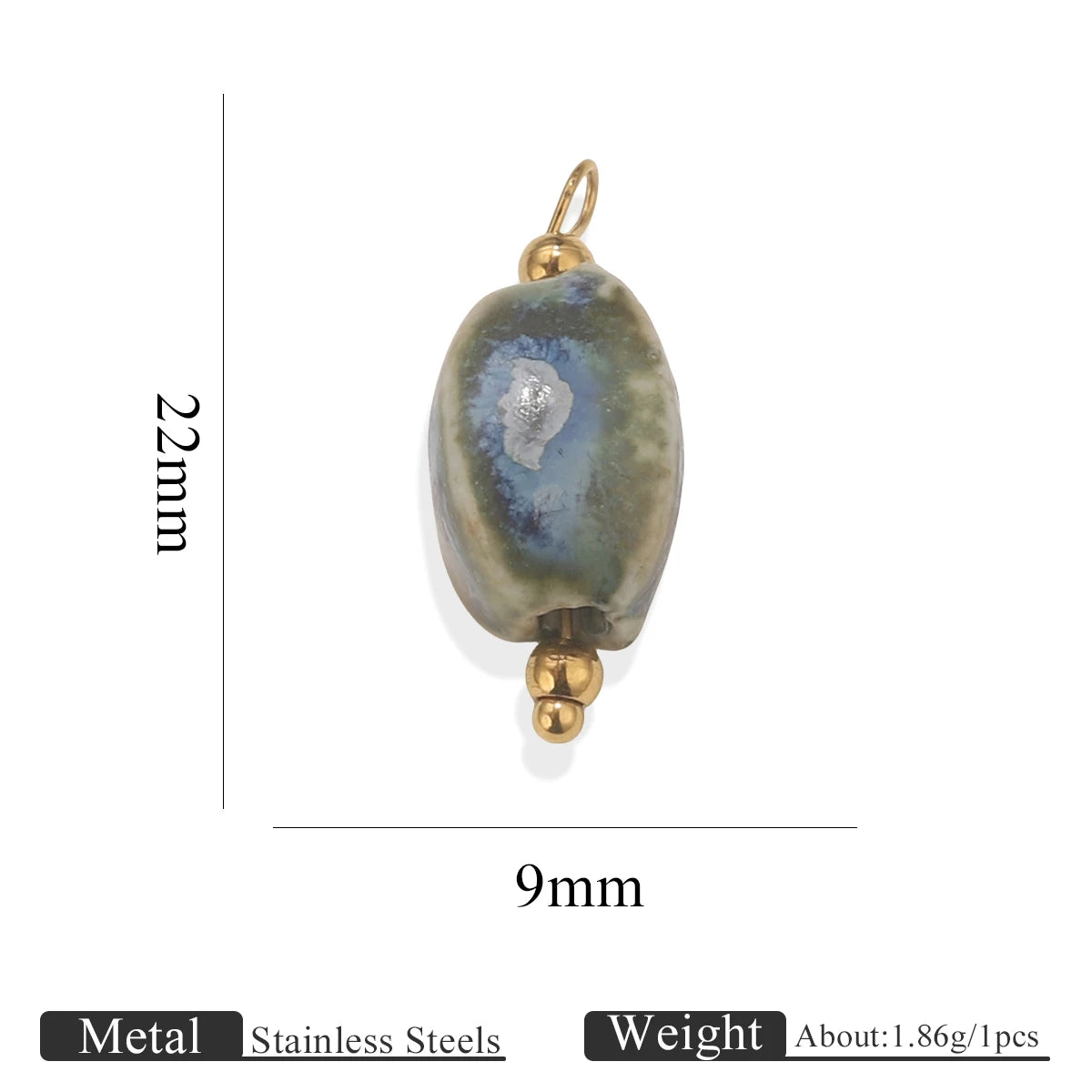 5pcs Asymmetric Ceramic & Steel Pendant Charms