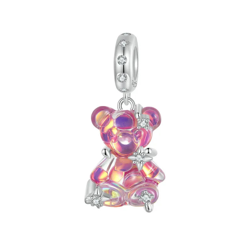 WOSTU 925 Sterling Silver Princess Bear & Rose Charms