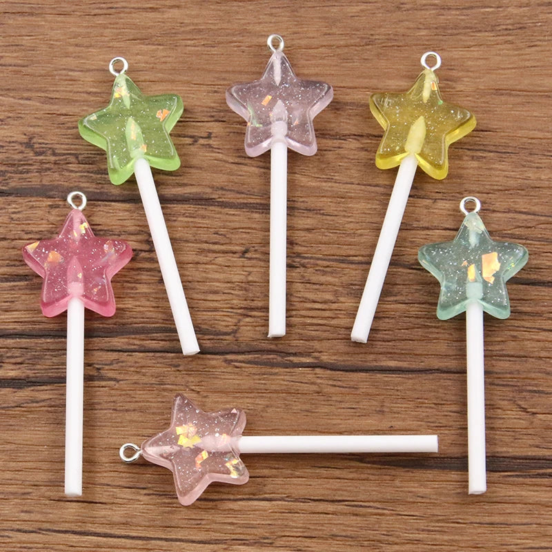10pcs Glitter Star Lollipop Resin Charms