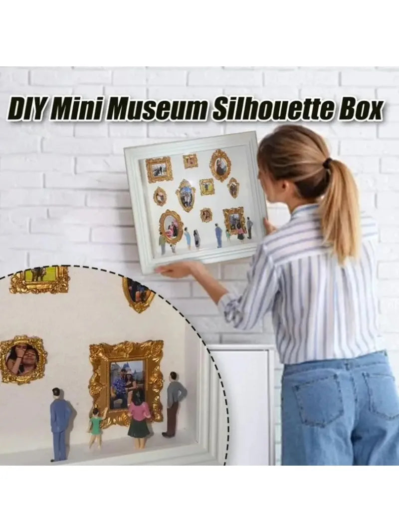 Mini Museum Photo Album Silhouette Box – Stylish Creative Memory Display Kit with Miniature Statue & Gold Frame