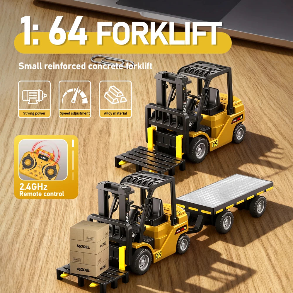 1:64 Bluetooth RC Crane & Forklift 2-in-1 Mini Alloy Toy Vehicle