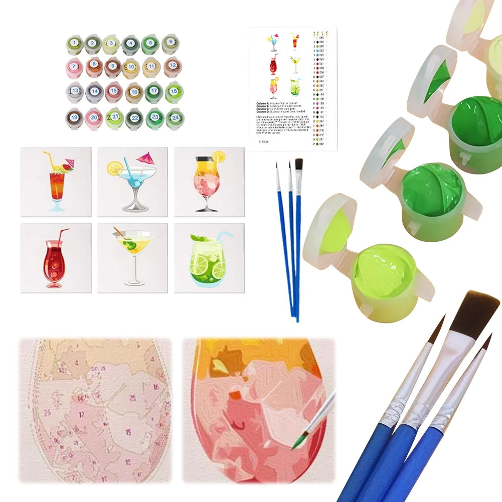 6-Pack Paint by Numbers Kit – Cocktail Art DIY Set