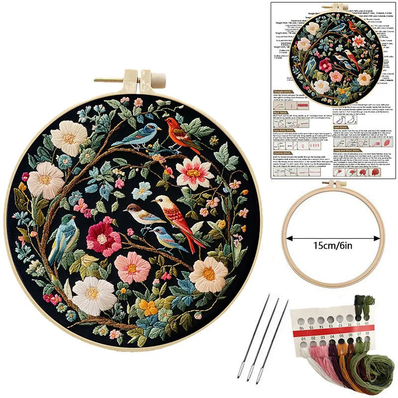 Beginner Flower & Bird Embroidery Starter Kit