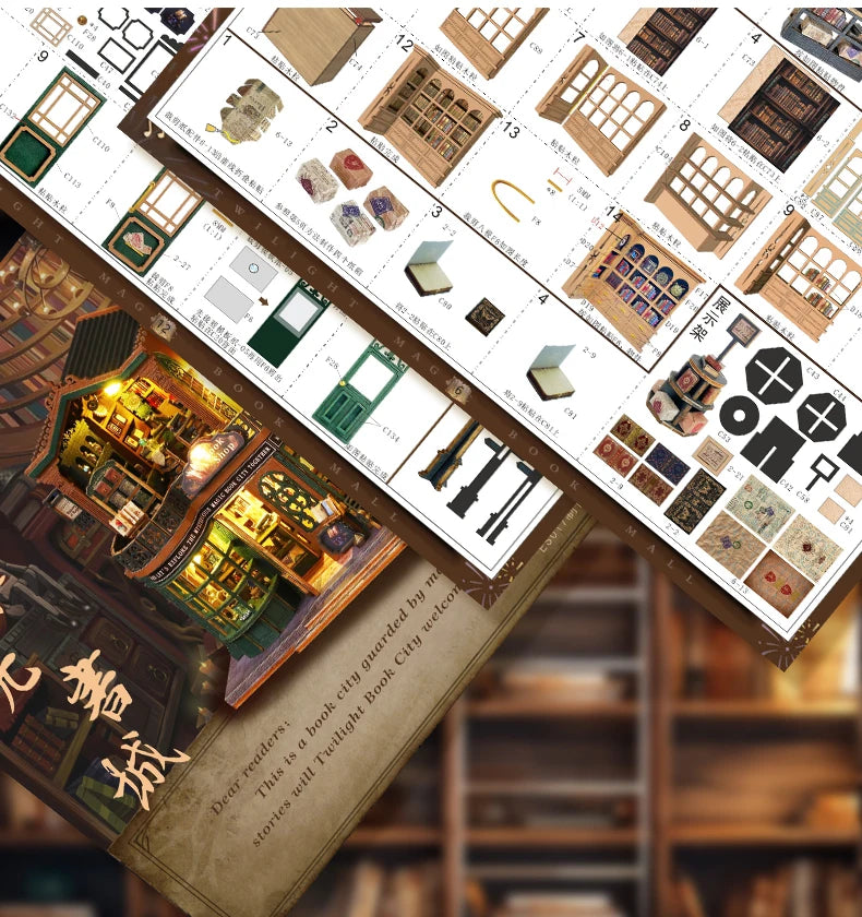 Twilight Bookstore DIY Wooden Dollhouse Kit