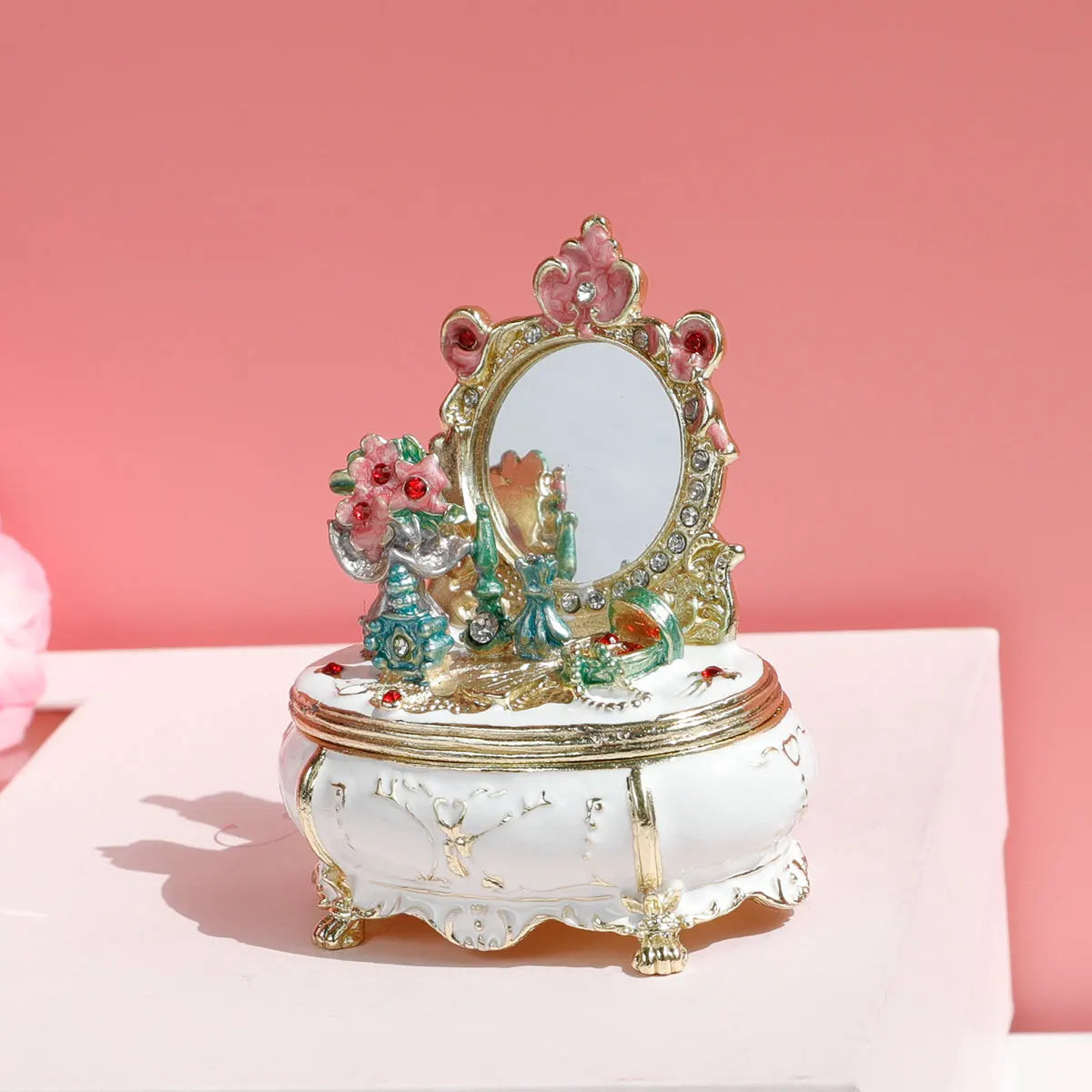 Blue Hand-Painted Enamel Dressing Table Trinket Box – Hinged Collectiblefor Home Decor