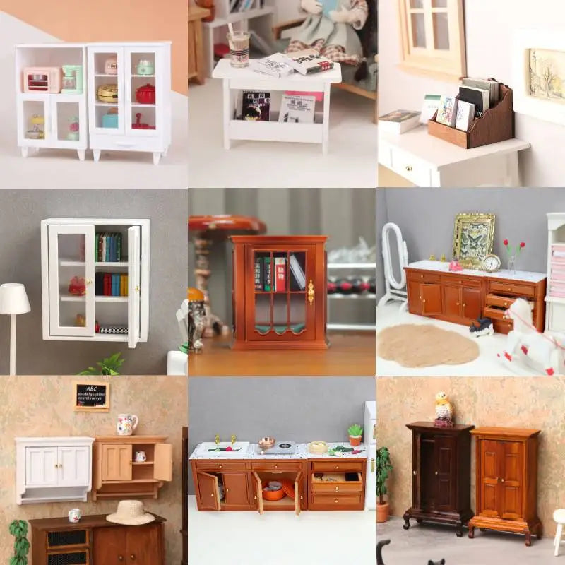 1:12 Mini White Cupboard – Dollhouse Display & Storage Cabinet