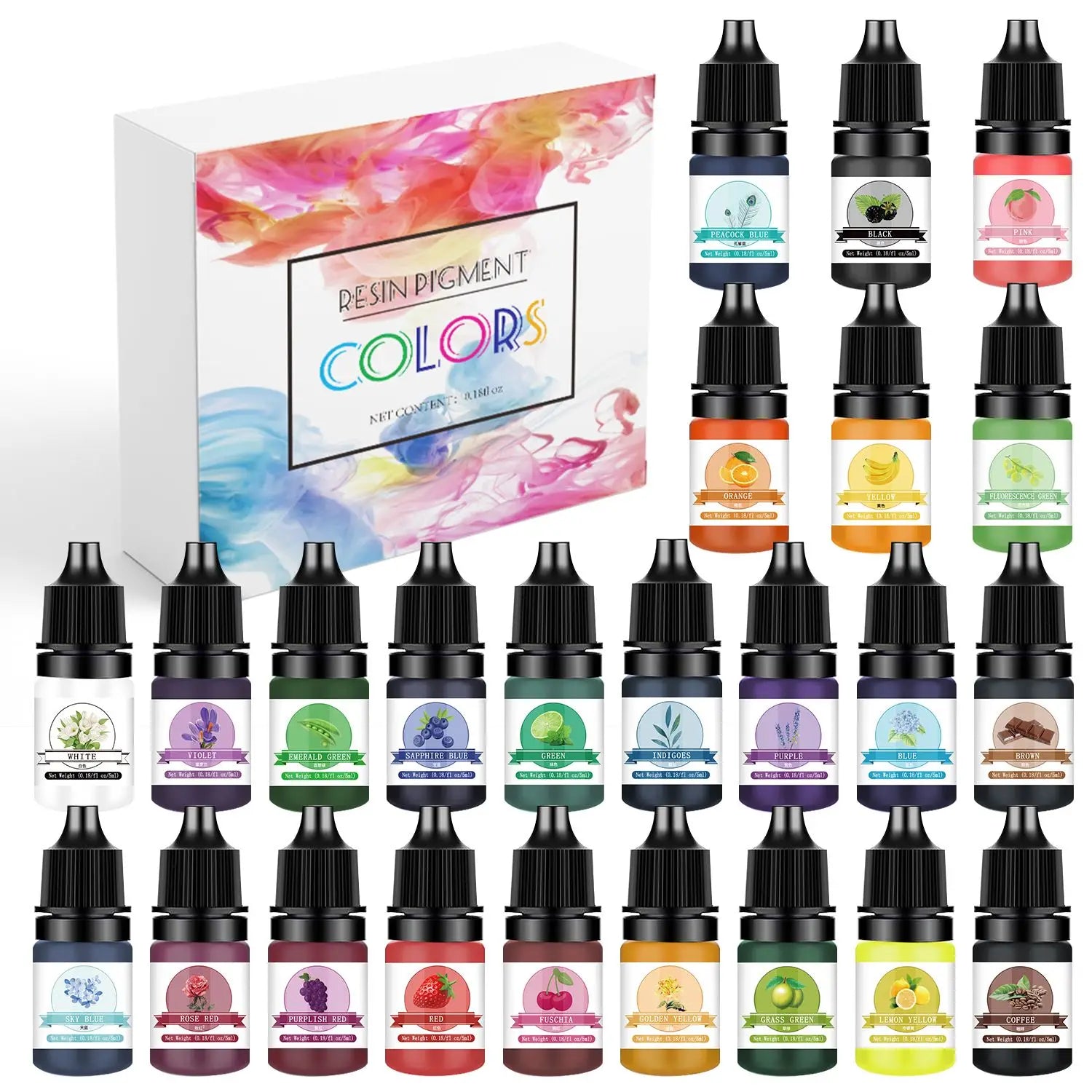 24/30 Colors Epoxy Resin Pigment Kit – 5ml Liquid Dyes