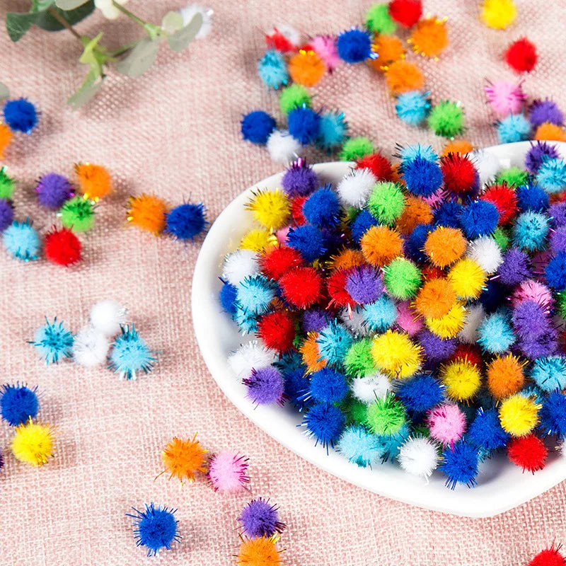 100pcs Glitter Pompoms – Colorful Craft Balls for DIY Projects