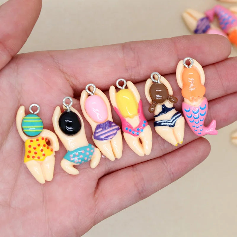 10pcs Swimming Boy & Girl Charms – Cartoon Resin Pendants