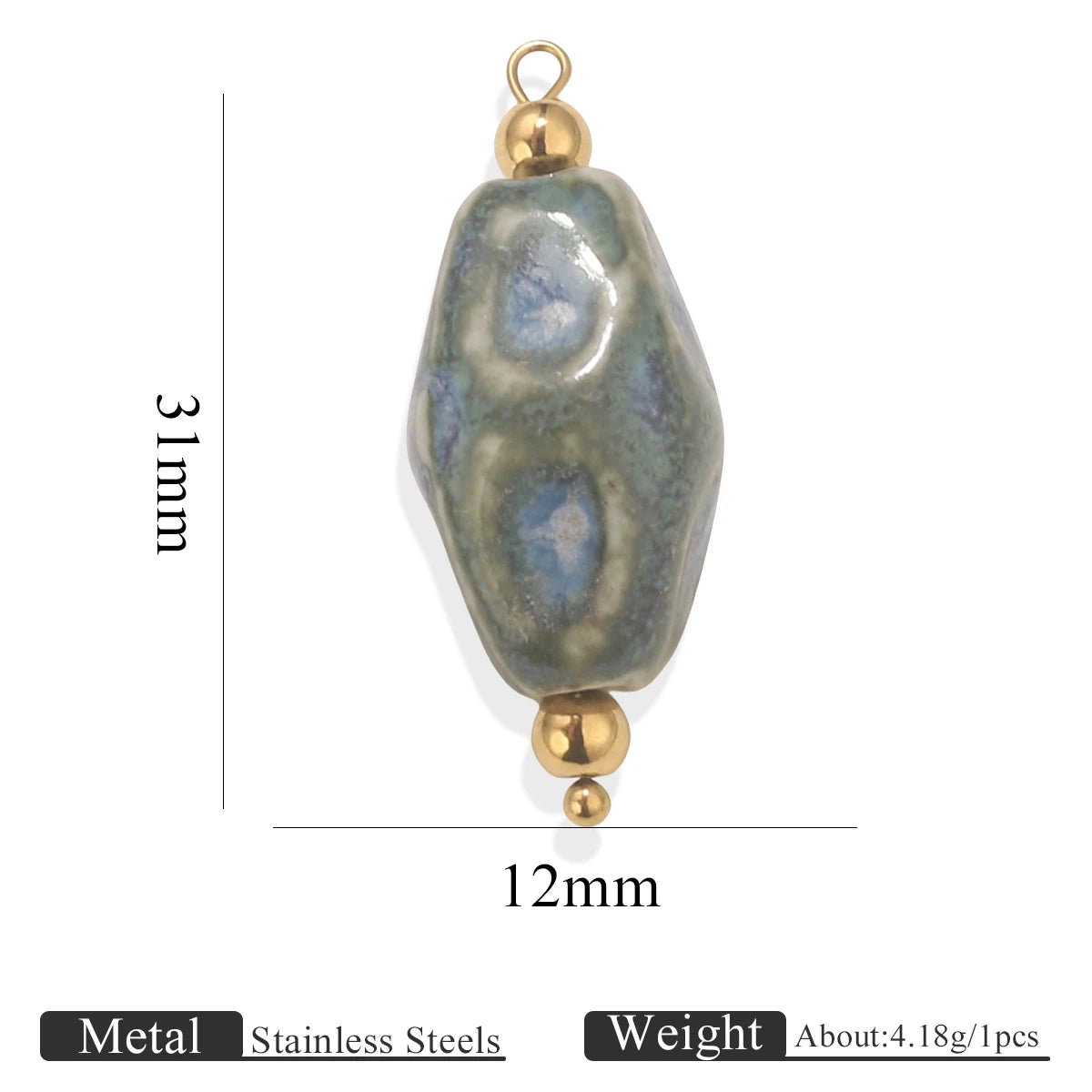 5pcs Asymmetric Ceramic & Steel Pendant Charms
