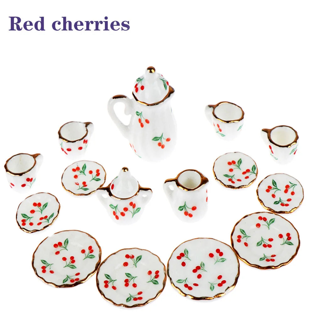 15pcs Mini Porcelain Tea Set – Dollhouse Tableware