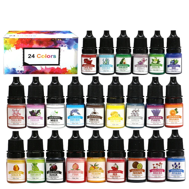 24/30 Colors Epoxy Resin Pigment Kit – 5ml Liquid Dyes