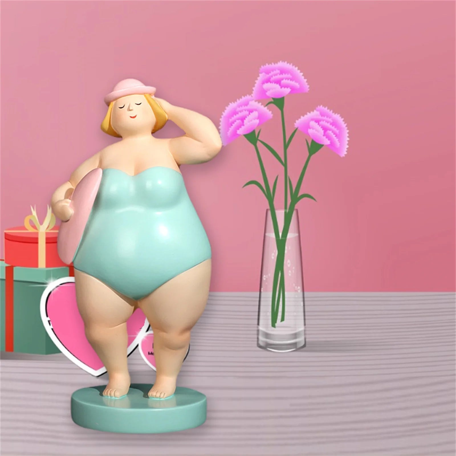Abstract Chubby Lady Sculpture – Modern Woman Art Decor Statue