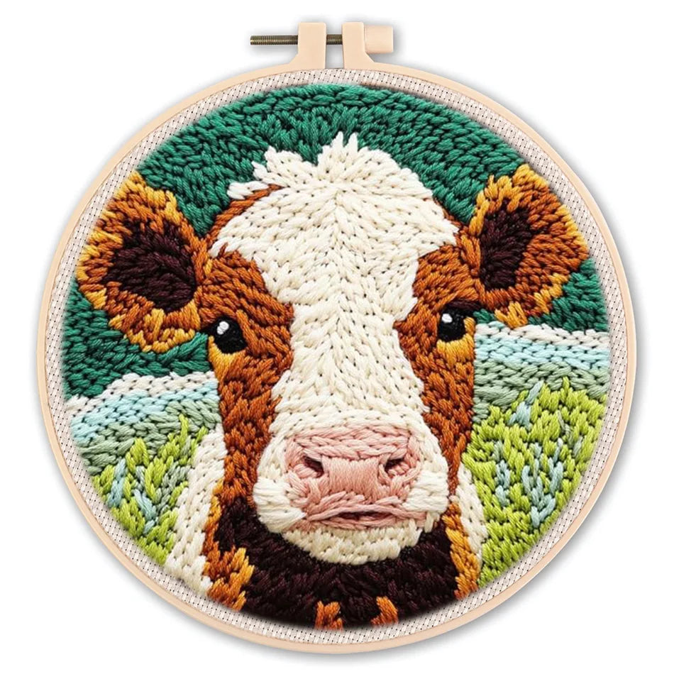 20x20cm Cow Punch Needle Embroidery Kit – Beginner DIY