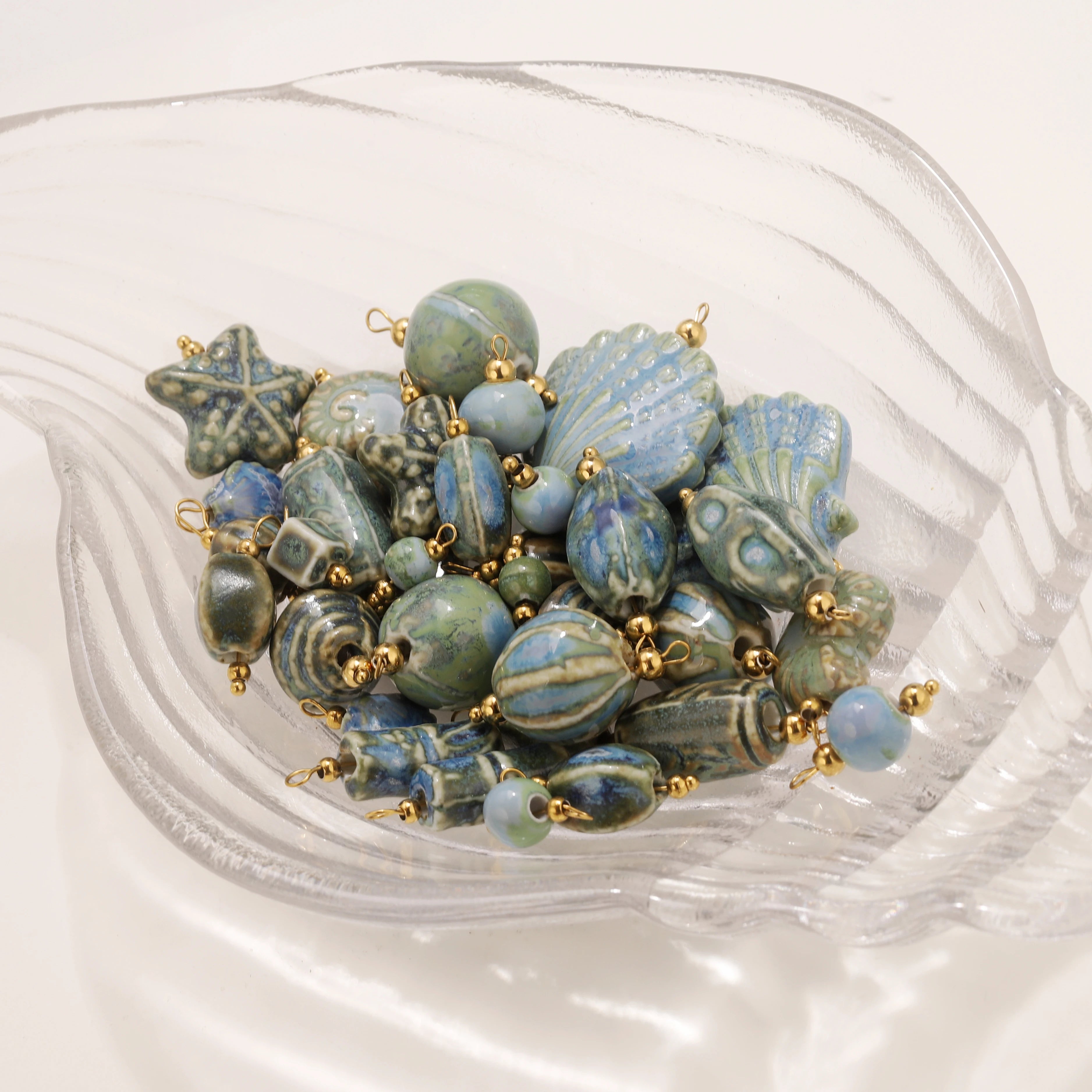 5pcs Asymmetric Ceramic & Steel Pendant Charms