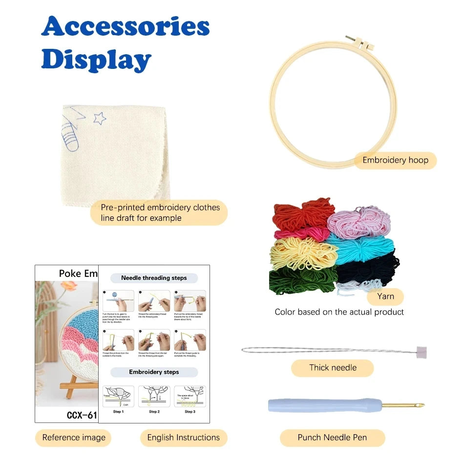 20x20cm Cow Punch Needle Embroidery Kit – Beginner DIY