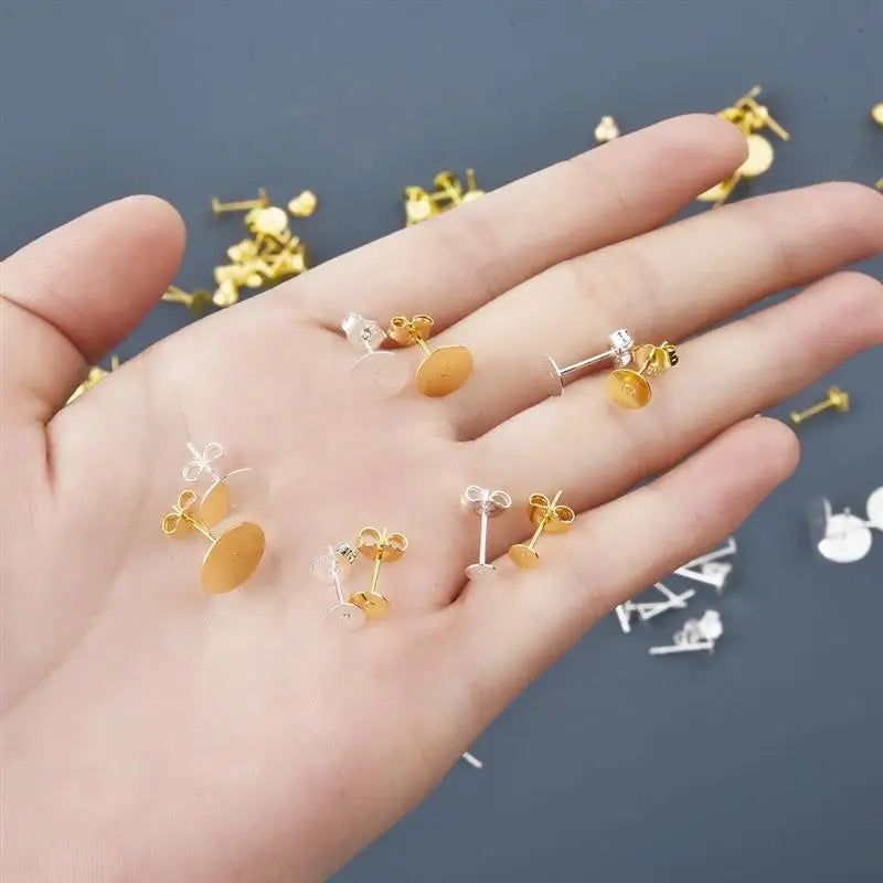 50pcs 925 Silver Plated Earring Stud Bases