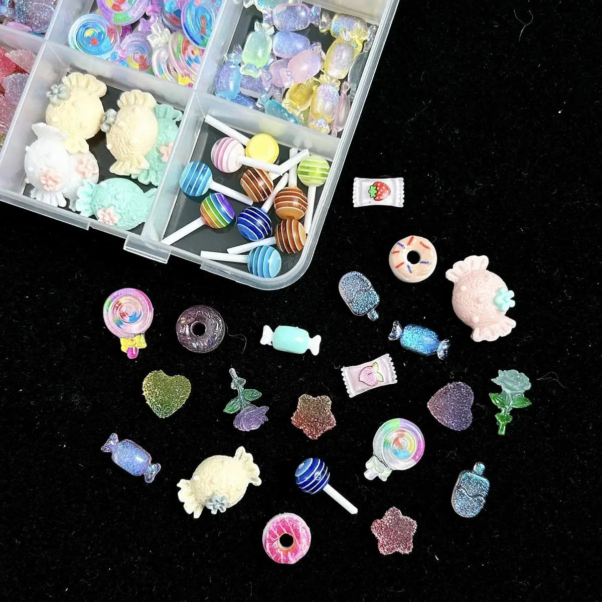 1 Box Multi-Style Resin Nail Charms – Bears, Bows, Pearls & More