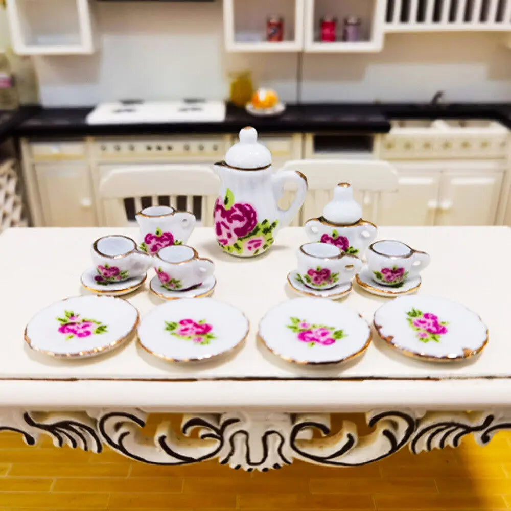 15pcs Mini Porcelain Tea Set – Dollhouse Tableware