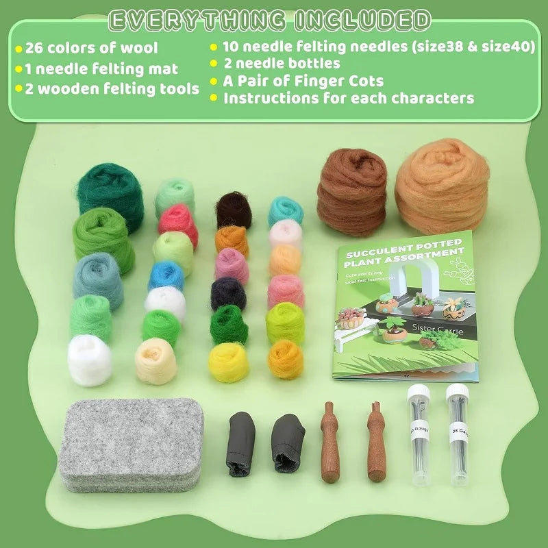 KRABALL Succulent Needle Felting Kit for Beginners – DIY Wool Craft Set
