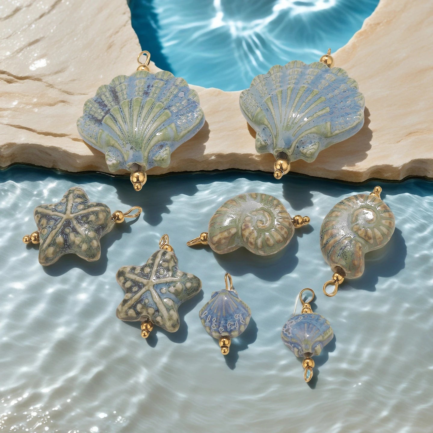 5pcs Asymmetric Ceramic & Steel Pendant Charms