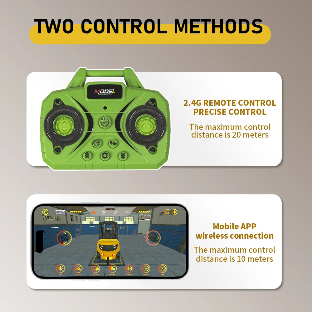 1:64 Bluetooth RC Crane & Forklift 2-in-1 Mini Alloy Toy Vehicle