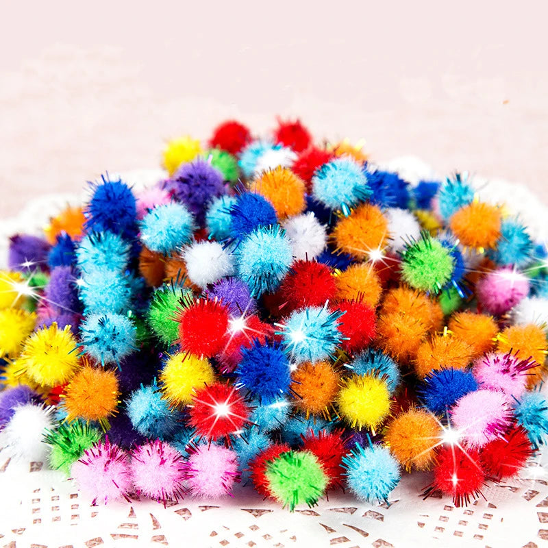 100pcs Glitter Pompoms – Colorful Craft Balls for DIY Projects